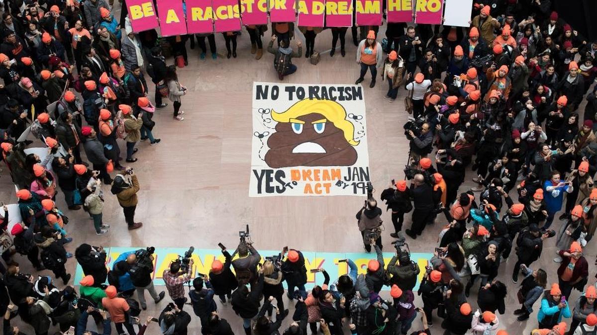 Protesters demonstrate over the fate of the Deferred Action for Childhood Arrivals program, on Capitol Hill in Washington on Tuesday.