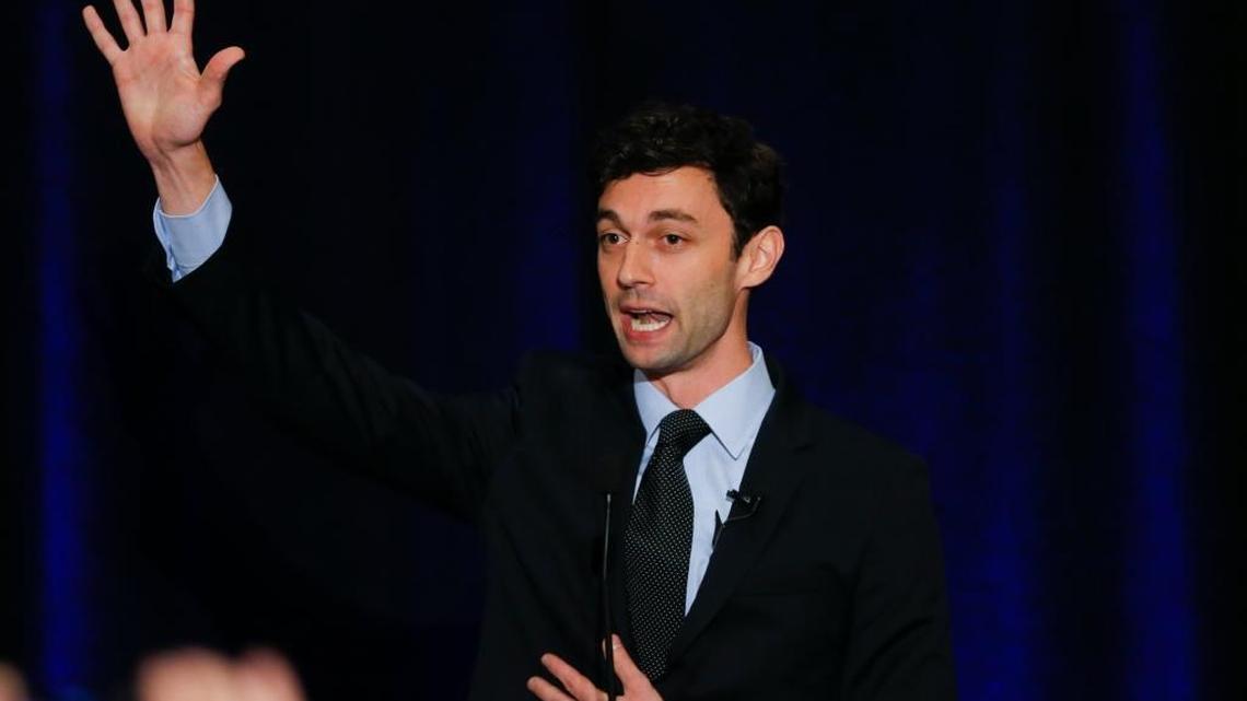 The Democratic candidate for Georgia’s 6th Congressional District seat, Jon Ossoff, speaks to supporters.
