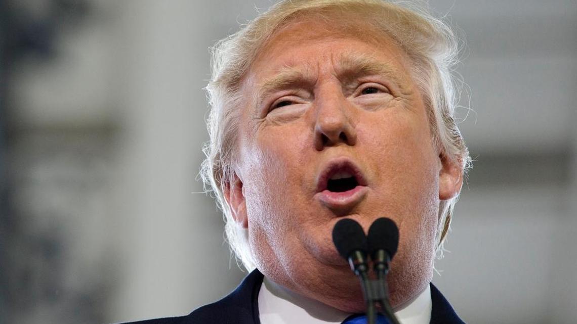 Republican presidential candidate Donald Trump speaks during a campaign stop at the Signature Flight Hangar at Port-Columbus International Airport, Tuesday, March 1, 2016, in Columbus, Ohio.