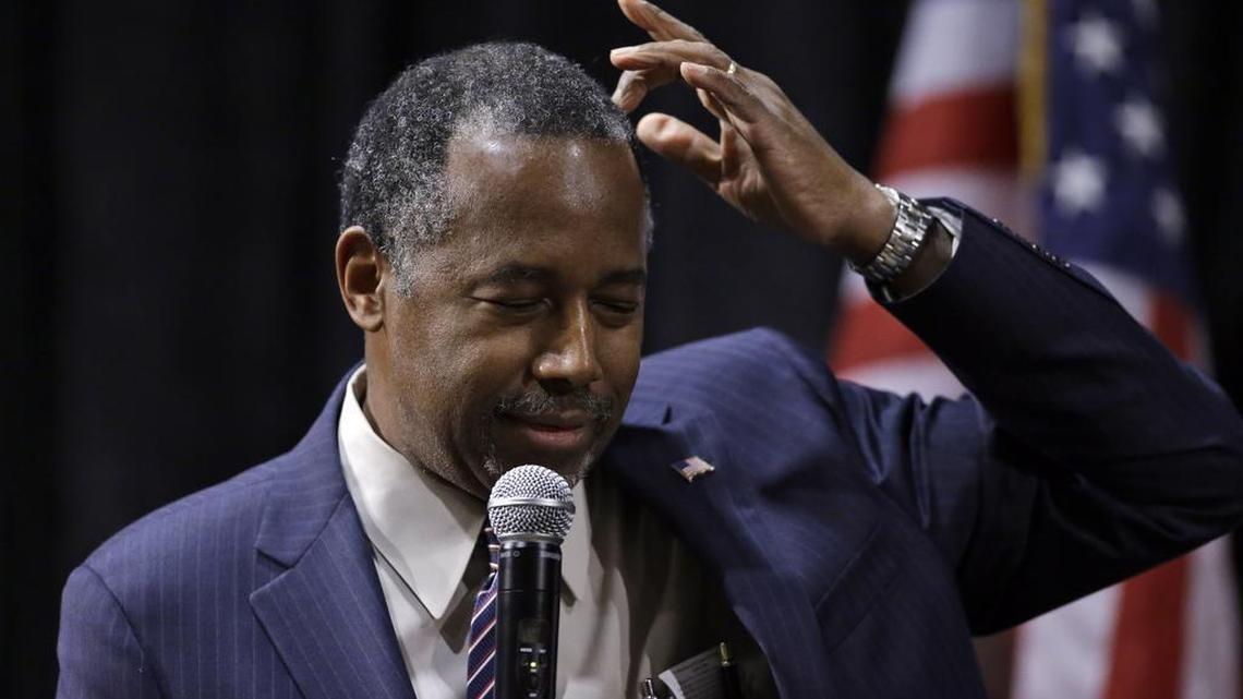 Republican presidential candidate Ben Carson pauses while speaking during a town hall meeting Sunday, Feb. 21, 2016, in Reno, Nev.