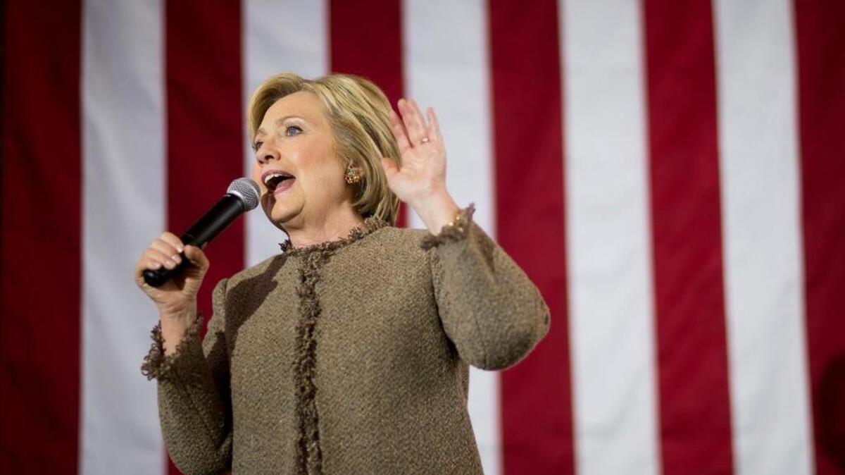 Democratic presidential candidate Hillary Clinton speaks at a campaign event at the Old City Council Chambers in City Hall on Friday in Atlanta.