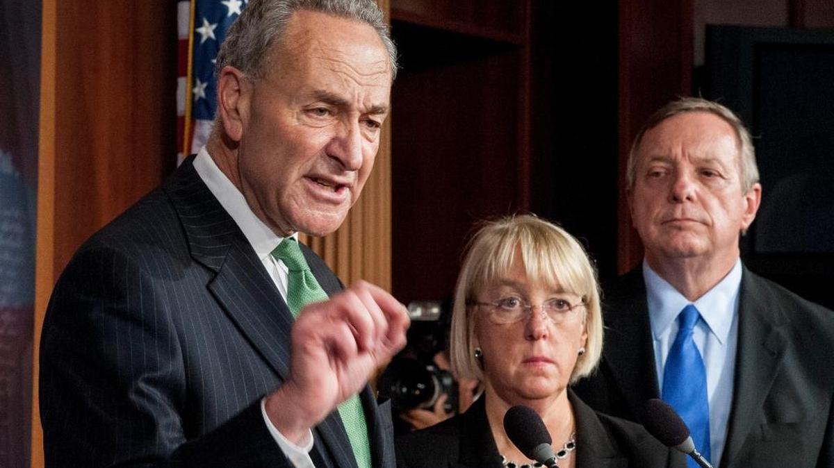 Sen. Dick Durbin of Illinois, right, was re-elected as Senate Democratic Whip on Wednesday morning.