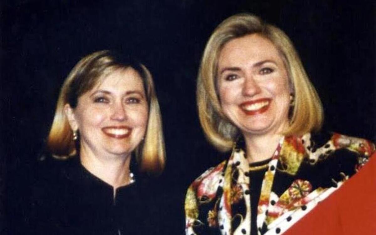 Teresa Barnwell, left, and Hillary Clinton at a book signing in the early 1990s.