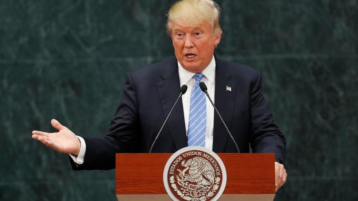 In this Aug. 31, 2016, file photo, Republican presidential candidate Donald Trump speaks during a joint statement with Mexico's President Enrique Pena Nieto in Mexico City.