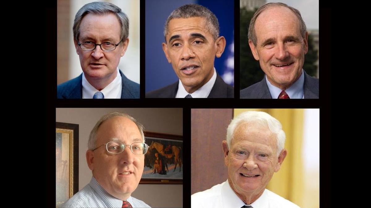 After reaching an agreement with Idaho Republican Sens. Mike Crapo (top left) and Jim Risch (top right), President Barack Obama (top center) last week nominated David Nye of Pocatello (bottom left) to replace U.S. District Court Judge Edward Lodge (bottom right). Nye is now one of 50 federal judicial nominees awaiting confirmation by the U.S. Senate, where votes have slowed to a trickle.