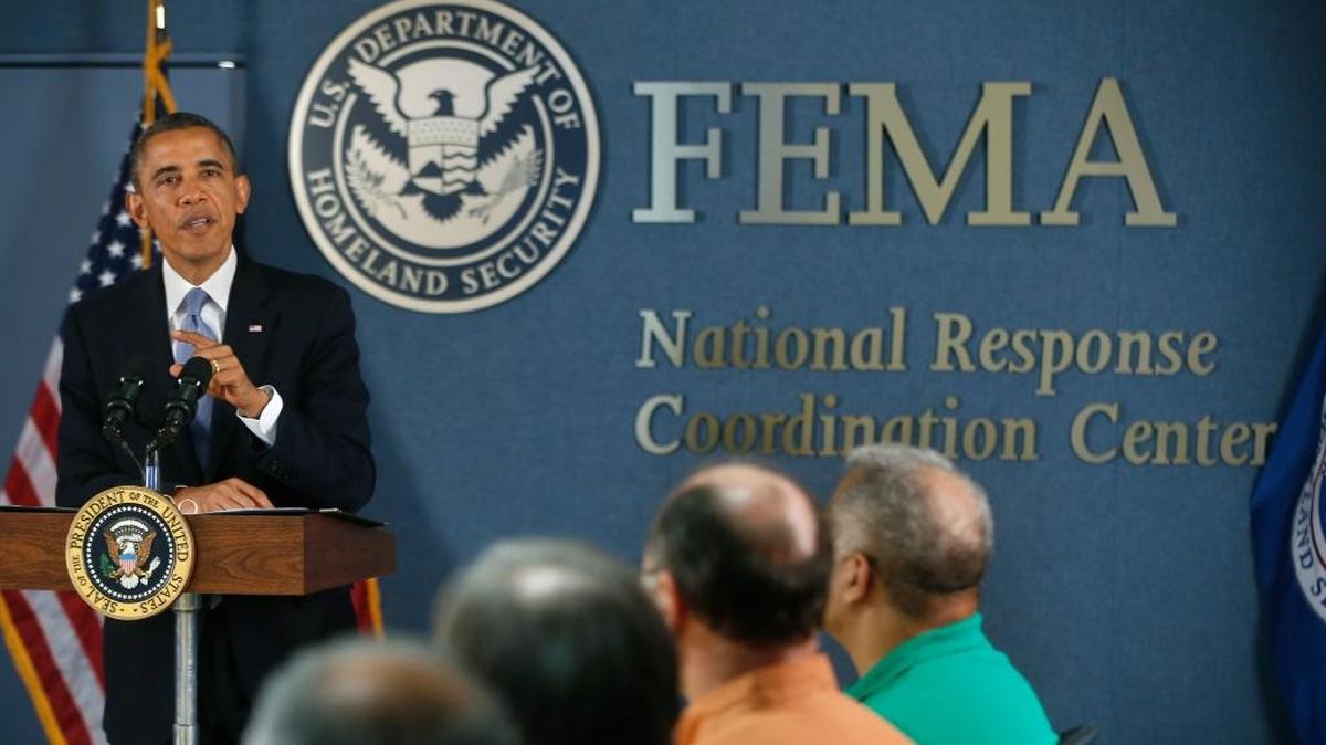 President Barack Obama, speaking during a visit to Federal Emergency Management Agency (FEMA) headquarters in Washington, Monday, Oct. 7, 2013.