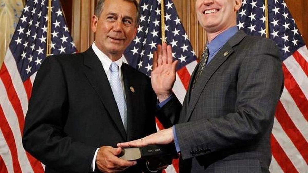 Rep. Rick Larsen, D-Wash., right, participated in a ceremonial House swearing-in ceremony on Jan. 5, 2011, with then-House Speaker John Boehner, R-Ohio.