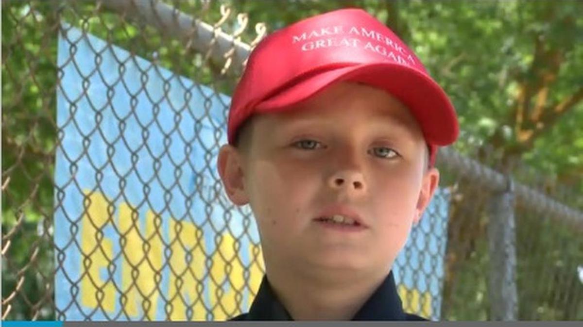 “The First Amendment says I can wear my hat,” California third-grader Logan Autry says.