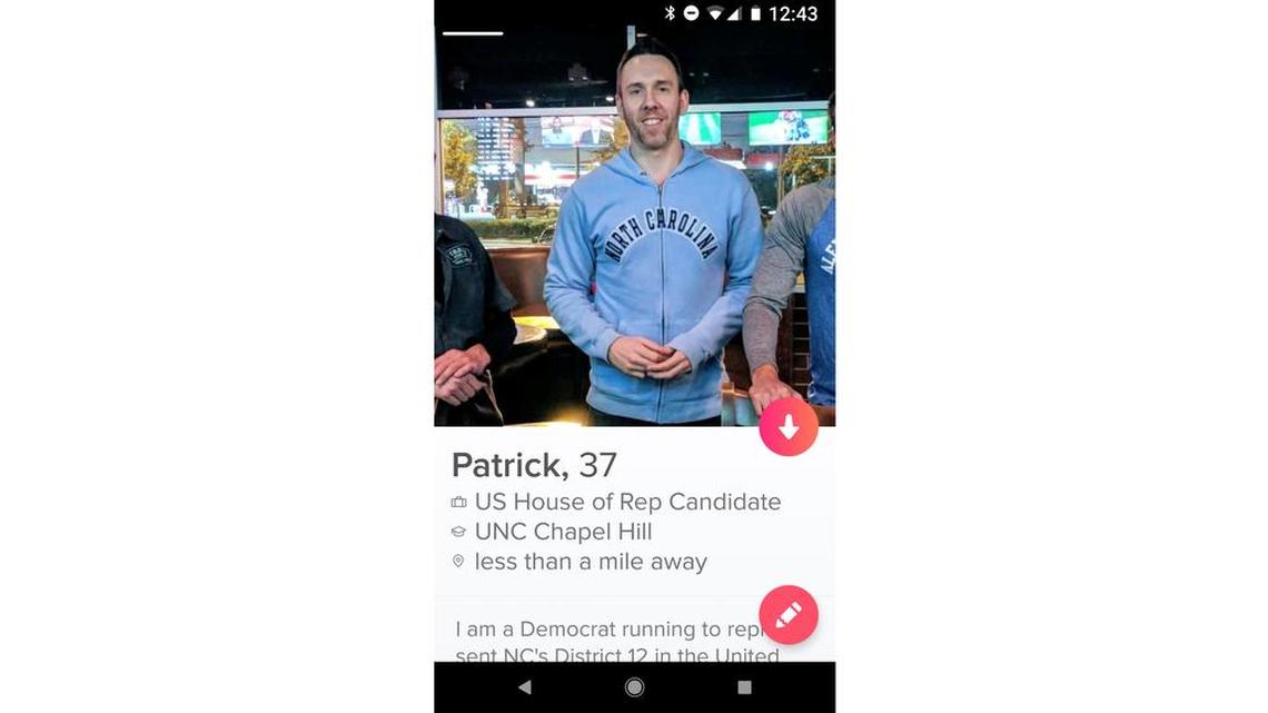 Patrick Register, a North Carolina congressional candidate, wants to hook up with voters on Tinder.