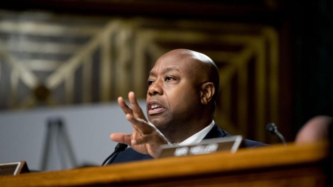 Sen. Tim Scott, R-S.C., questions witnesses on the Senate Banking Committee.