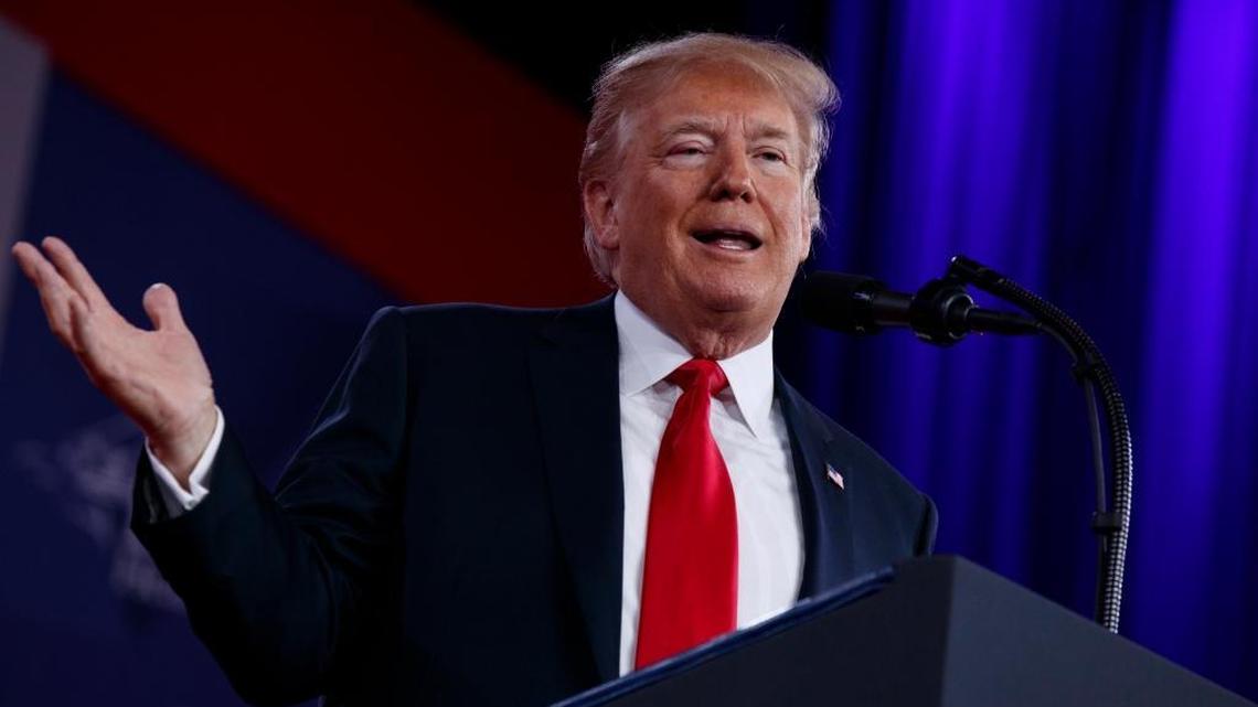 President Donald Trump delivers remarks to the Conservative Political Action Conference, Friday, Feb. 23, 2018, in Oxon Hill, Md.Some conservatives disagree with his proposal to raise the age limit for purchasing certain rifles.