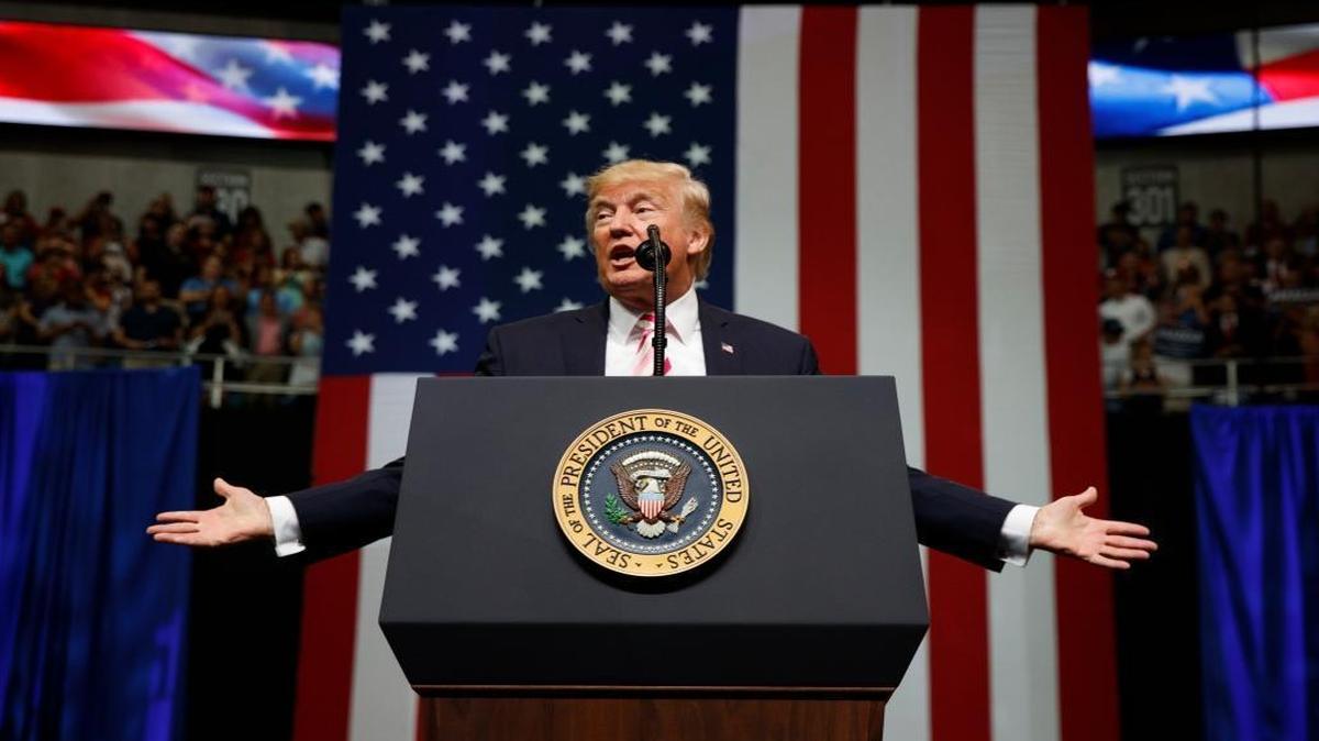 President Donald Trump speaks at a campaign rally for Sen. Luther Strange, R-Ala., Friday, Sept. 22, 2017, in Huntsville, Ala. His most committed supporters, however, are breaking with him to support Roy Moore.