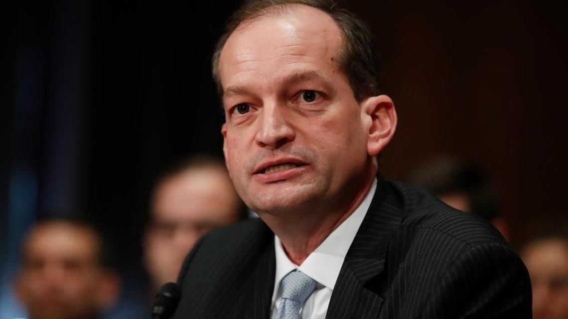 Labor Secretary-designate Alexander Acosta testifies on Capitol Hill in Washington, March 22, 2017, at his confirmation hearing before the Senate Health, Education, Labor and Pensions Committee.