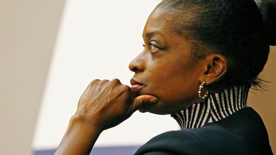 FCC Commissioner Mignon Clyburn listens to a presentation at the state Broadband Summit hosted by the Mississippi Broadband Connect Coalition on Tuesday, Dec. 2, 2014, in Jackson, Miss. Clyburn spoke of the growth of connectivity especially in areas like education and tele-health, during a morning address.