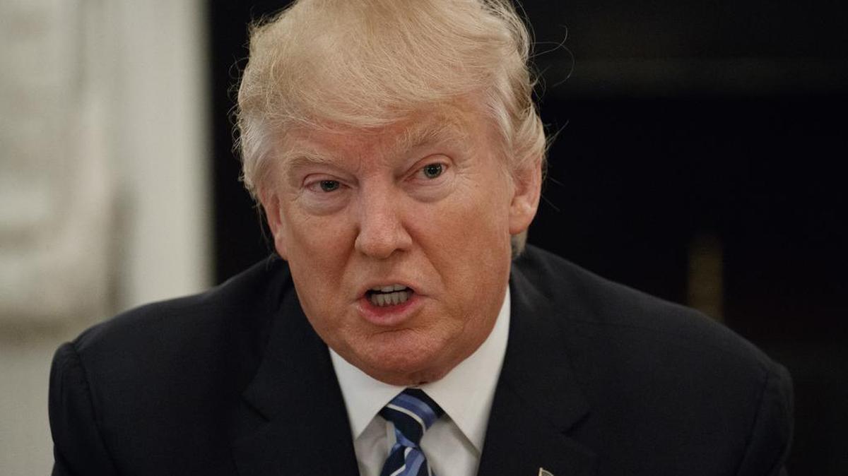 President Donald Trump speaks during a meeting with airline executives in the State Dining Room of the White House in Washington, Thursday, Feb. 9, 2017.