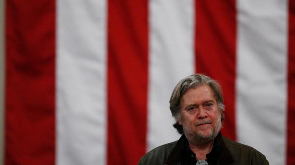 Steve Bannon speaks in support of U.S. Senate candidate Roy Moore during a campaign rally, Monday, Dec. 11, 2017, in Midland City, Ala. On Wednesday, Trump renounced him.