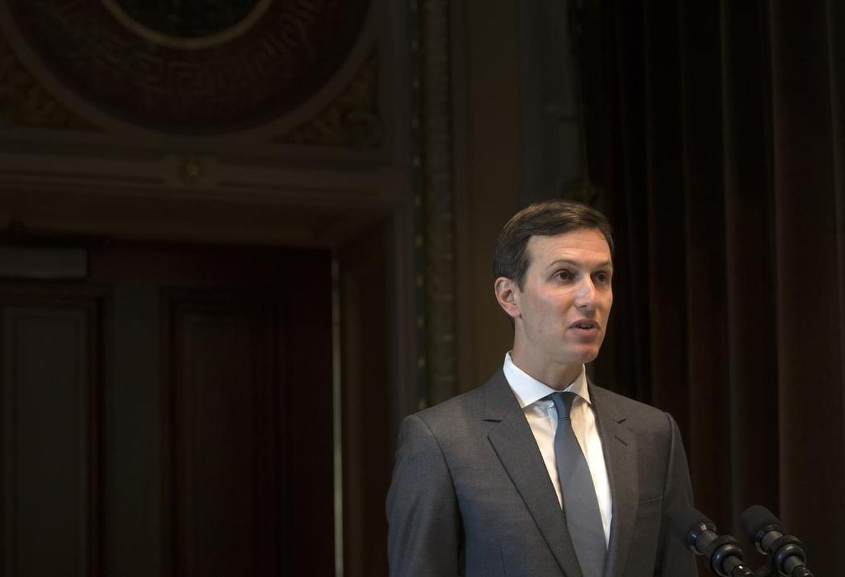 Jared Kushner speaks at the opening session of a White House Office of American Innovation meeting in the Eisenhower Executive Office Building next to the White House, in Washington, June 19, 2017.