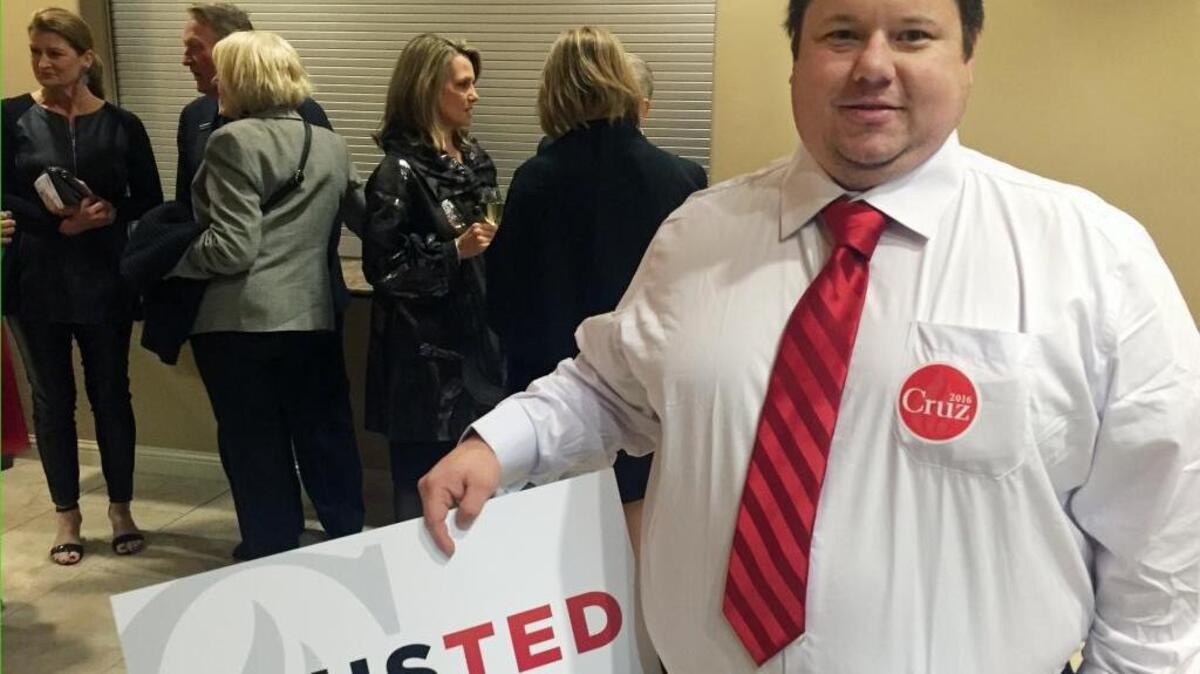 Jason McClure, a Pearland energy analyst, said Ted Cruz is a "good, decent man who acts on principle," during the Harris County Lincoln-Reagan Day dinner on Feb. 24, 2016.