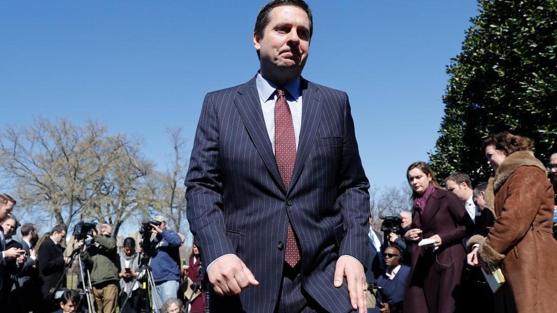 House Intelligence Committee Chairman Rep. Devin Nunes, R-Calif., leaves after speaking with reporters outside the White House in Washington Wednesday following a meeting with President Donald Trump.