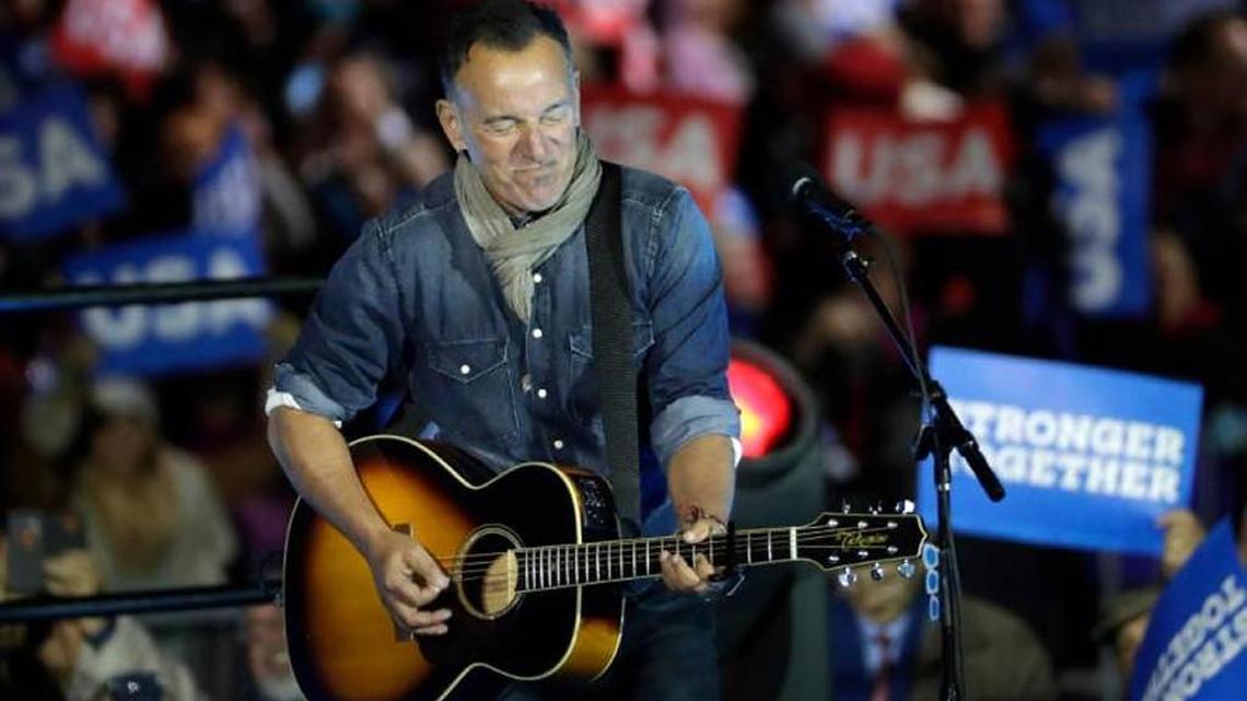 Bruce Springsteen performs during a Hillary Clinton campaign event at Independence Mall on Nov. 7, 2016, in Philadelphia.