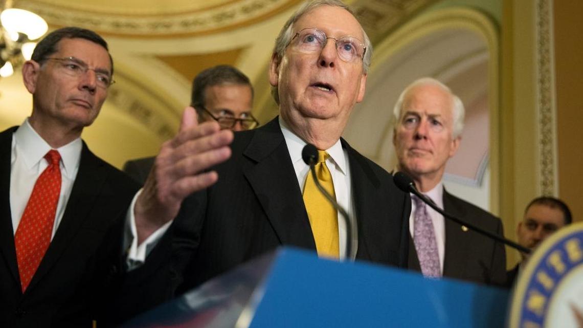 Senate Majority Leader Mitch McConnell of Kentucky, speaks during a news conference on Capitol Hill on Tuesday, May 24, 2016.