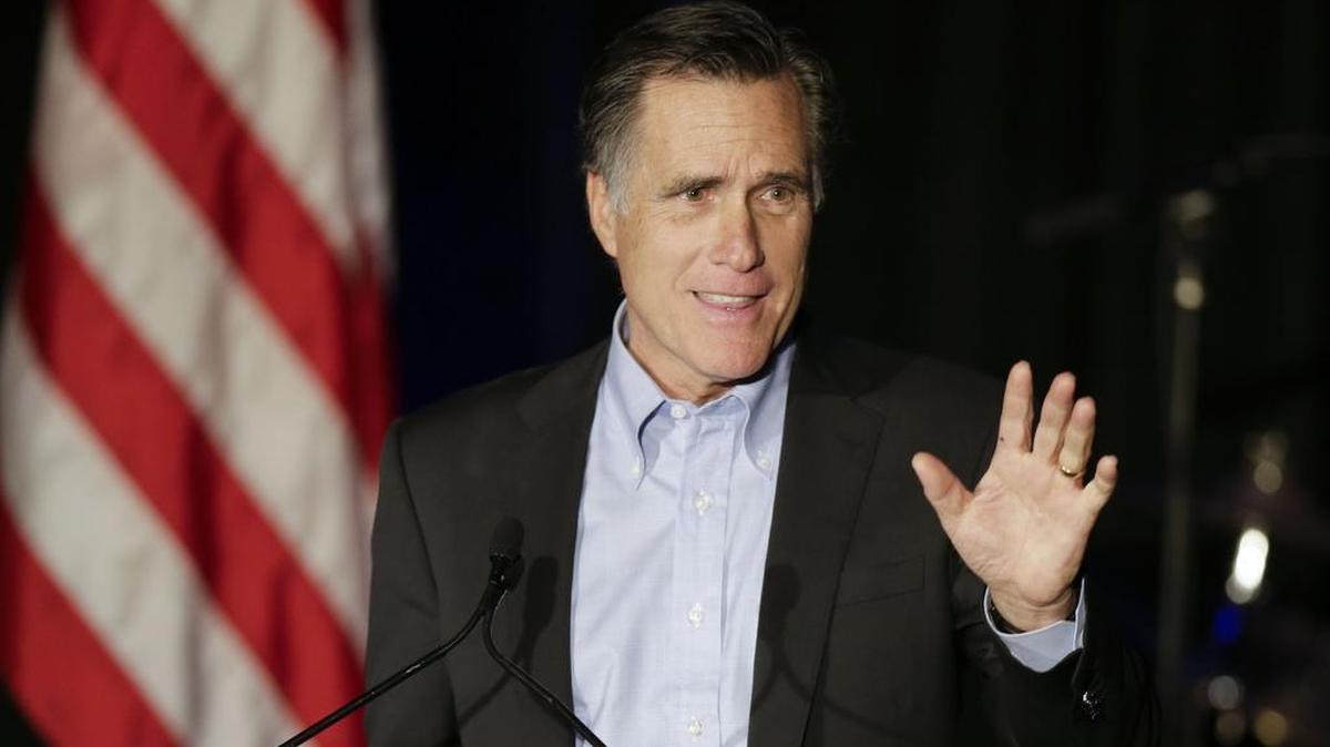 In this Jan. 16, 2015, file photo, Mitt Romney, the former Republican presidential nominee, speaks during the Republican National Committee's winter meeting aboard the USS Midway Museum in San Diego. Romney charged into the increasingly divisive 2016 GOP White House sweepstakes Thursday, March 3, 2016, with a harsh takedown of front-runner Donald Trump.