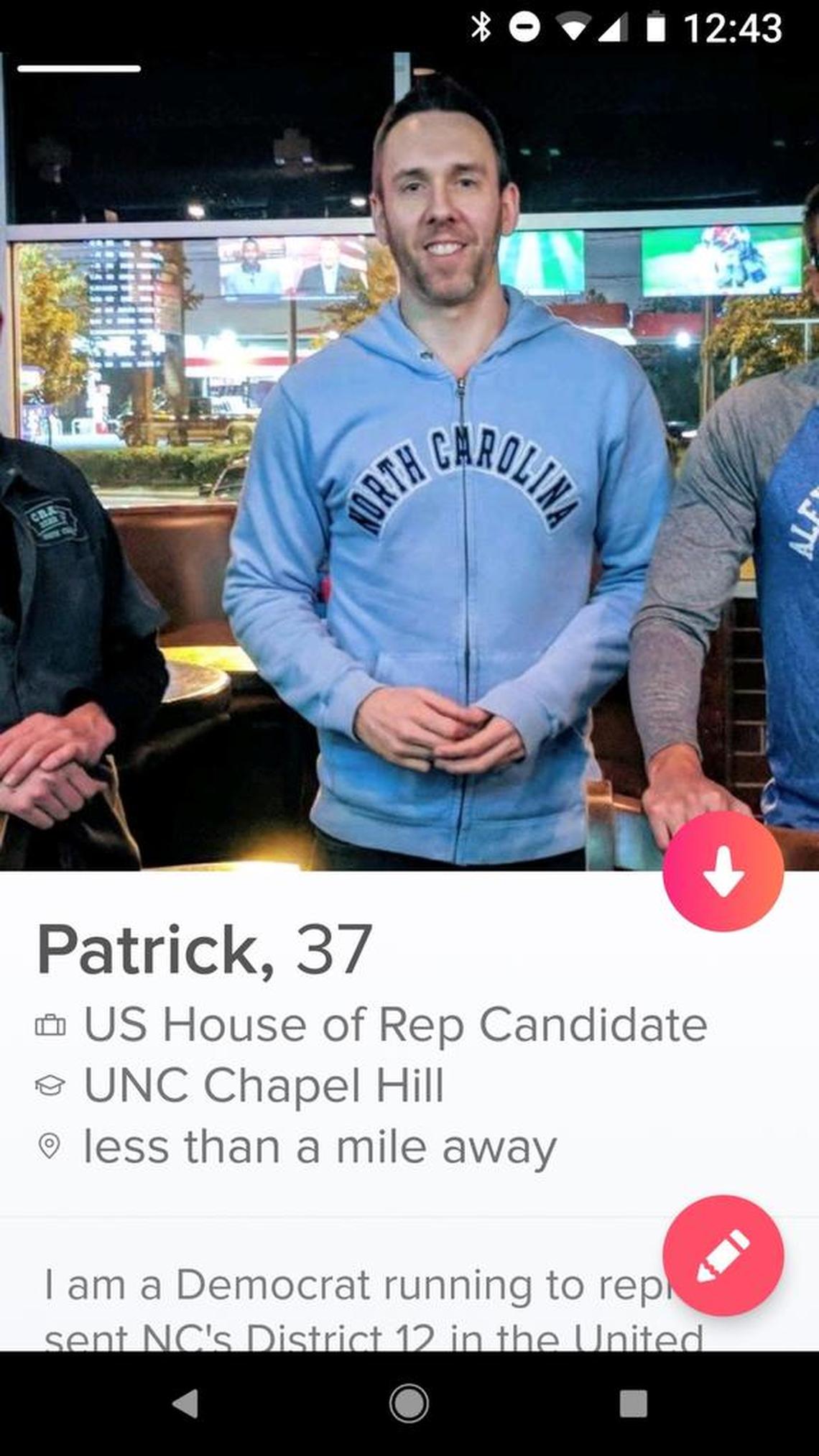 Patrick Register, a North Carolina congressional candidate, wants to hook up with voters on Tinder.