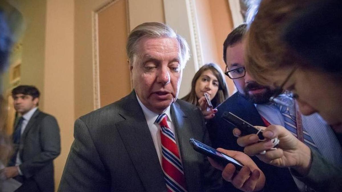 Sen. Lindsey Graham, R-S.C., speaks with reporters on Capitol Hill in Washington, Tuesday, Feb. 23, 2016.