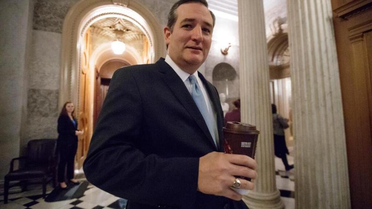 Sen. Ted Cruz, R-Texas, departs the Senate chamber on Capitol Hill in Washington, Friday, Feb. 3, 2017, as lawmakers gathered for a predawn vote to advance the nomination of Education Secretary-designate Betsy DeVos. Despite vigorous opposition from Democrats, the Republican-led Senate voted 52-48 to cut off debate before dawn Friday morning, setting the stage for a final confirmation vote next week.
