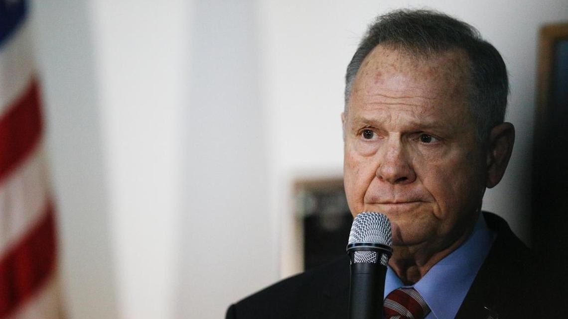 Former Alabama Chief Justice and U.S. Senate candidate Roy Moore speaks at a campaign rally, Monday, Nov. 27, 2017, in Henagar, Ala.