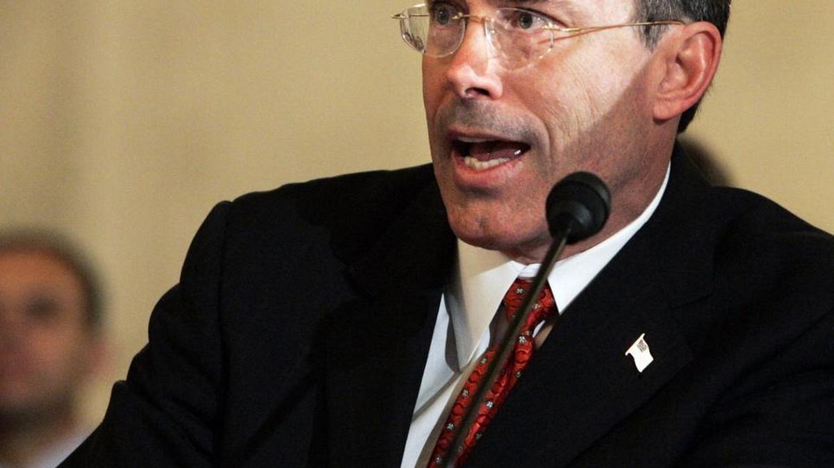 Former Department of Defense Inspector General Joseph Schmitz testifies before the Senate Armed Services Committee in 2005 in Washington.