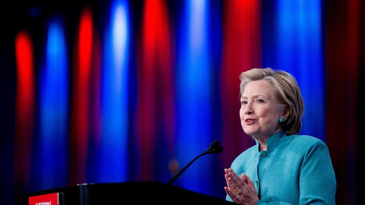 Democratic presidential candidate Hillary Clinton speaks at the U.S. Conference of Mayors in Indianapolis, June 26, 2016.