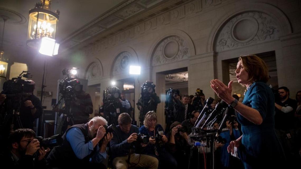 House Minority Leader Nancy Pelosi of Calif. speaks to members of the media following House Democratic Caucus elections on Capitol Hill in Washington, Wednesday, Nov. 30, 2016, for House leadership positions. Rep. Tim Ryan, D-Ohio, challenged House Minority Leader Nancy Pelosi of Calif., but lost, 134-63.