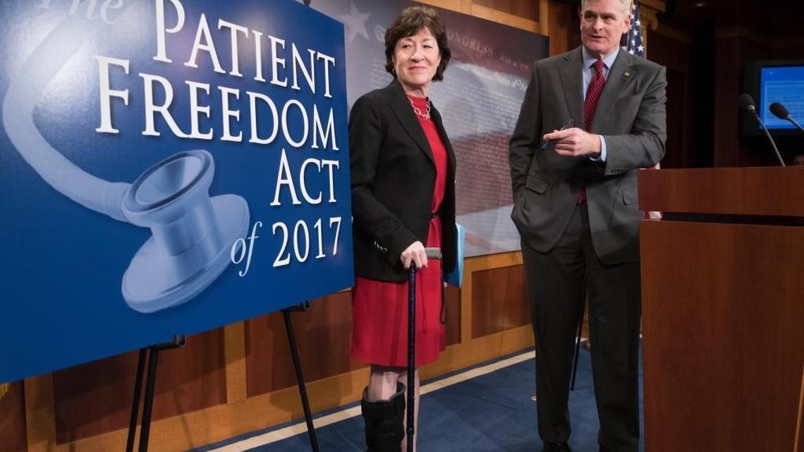 Sen. Susan Collins, R-Maine, and Sen. Bill Cassidy, R-La., participate in a news conference on Capitol Hill in Washington, Monday, Jan. 23, 2017, to announce the Patient Freedom Act of 2017, a possible GOP replacement bill for the Affordable Care Act.