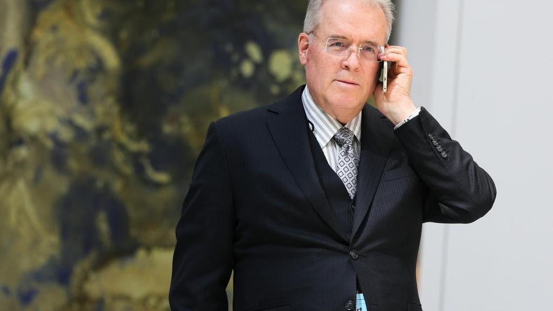 Billionaire Robert Mercer speaks on the phone during the 12th International Conference on Climate Change hosted by The Heartland Institute on March 23, 2017, in Washington.