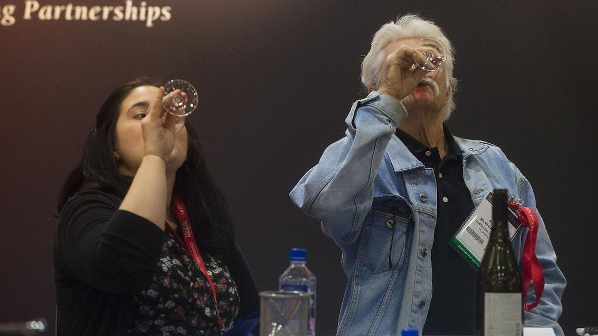 Laura Irmer and Milan Matulich of Dobra Zemlja Winery in Plymouth, California, sample wine during the Unified Wine and Grape Symposium at the Sacramento Convention Center earlier this year.