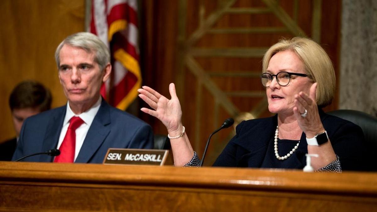 Sens. Rob Portman, R-Ohio, and Claire McCaskill, D-Mo., question witnesses Wednesday, July 6, 2016, about the social media efforts of the Islamic State.