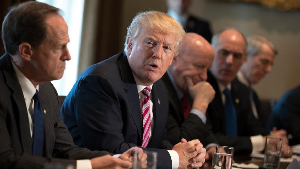 President Donald Trump meets with lawmakers to discuss trade policy. Trump announced on Wednesday that he would oppose immigration bills that “fail to deliver for the American people;” a month ago, he told lawmakers that he would sign any immigration bill that Congress sends him.