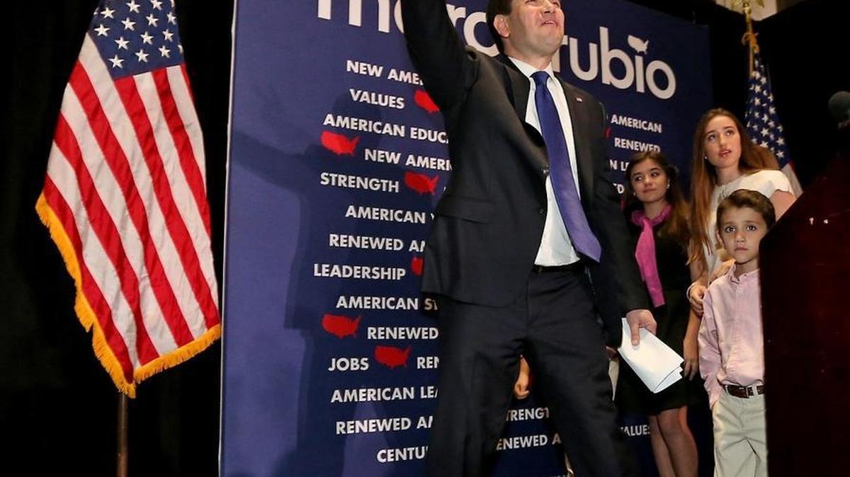 Marco Rubio and his family walk off the stage and say goodbye to supporters after he dropped out of the presidential race on March 15.