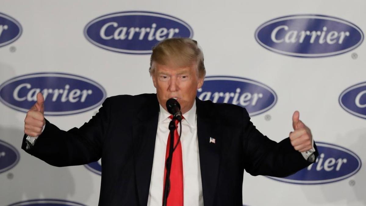 President-elect Donald Trump speaks at Carrier Corp, Dec. 1, 2016, in Indianapolis.