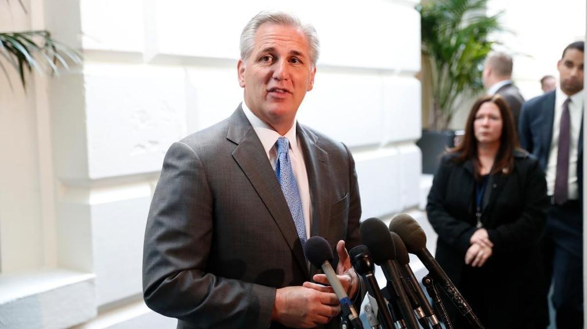 House Majority Leader Kevin McCarthy of California speaks to reporters on Capitol Hill in Washington, Nov. 17, 2016, before a meeting.