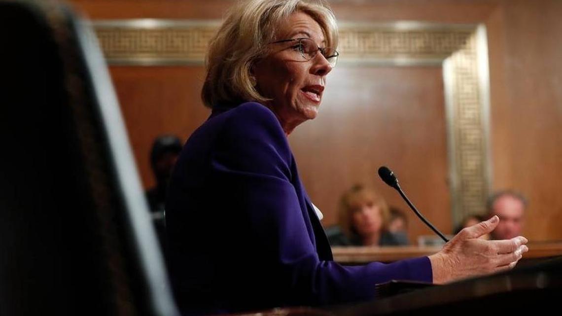 Betsy DeVos, nominated to lead the U.S. Department of Education, testifies on Capitol Hill in Washington, Jan. 17, 2017, at her confirmation hearing before the Senate Health, Education, Labor and Pensions Committee.