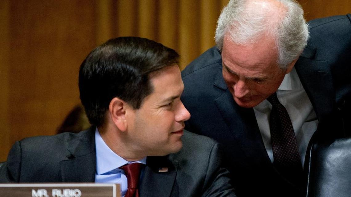 Sen. Marco Rubio, R-Fla., during an exchange earlier this month with Senate Foreign Relations Committee Chairman Bob Corker, R-Tenn. On Wednesday, Rubio moved to end Cuban immigrants’ automatic right to refugee status.
