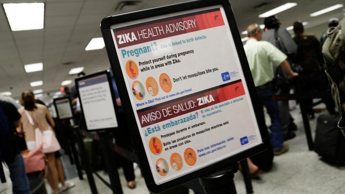 This sign at Hartsfield-Jackson Atlanta International Airport warns pregnant women to avoid being bitten by mosquitoes if they travel to areas with Zika infections.