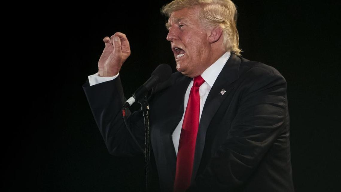 Republican presidential candidate Donald Trump during a campaign event at the San Jose Convention Center in San Jose, California, on Thursday. An embattled Trump urgently rallied his most visible supporters to defend his attacks on a federal judge’s Mexican ancestry during a conference call on Monday in which he ordered them to question the judge’s credibility and impugn reporters as racists.