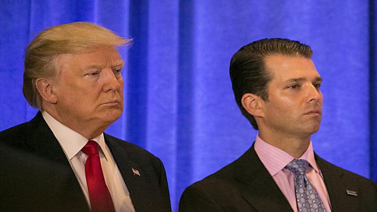 President-elect Donald Trump and his son Donald Trump Jr. at Trump Tower in New York, Jan. 11, 2017. Two weeks after Trump clinched the Republican presidential nomination last year, his eldest son met at Trump Tower with a Russian lawyer who has connections to the Kremlin, according to confidential government records described to The New York Times.