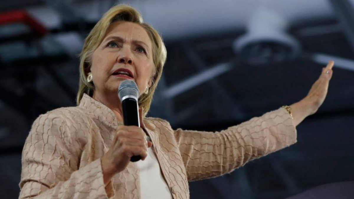 Democratic presidential candidate Hillary Clinton speaks at campaign event at John Marshall High School in Cleveland.