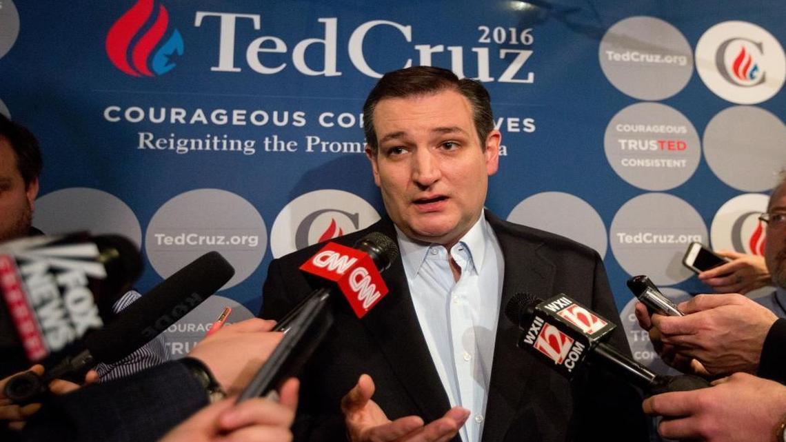 Sen. Ted Cruz speaks to the media prior to his rally at Calvary Baptist Church Tuesday, March 8, 2016 in Raleigh, N.C.