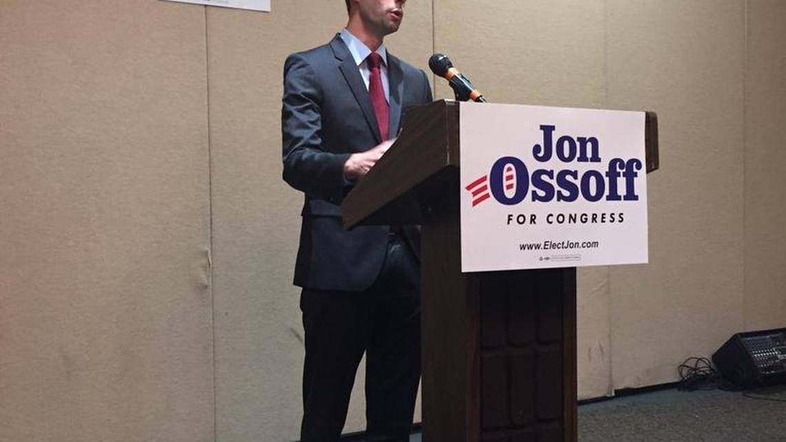 House congressional candidate Jon Ossoff talks with supporters at a campaign event Feb. 22, 2017, in Sandy Springs, Georgia. Ossoff is trying to replace former Republican Rep. Tom Price in the House of Representatives in this district that includes much of the norther Atlanta suburbs.