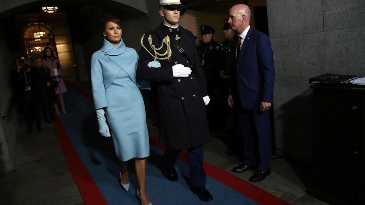 Melania Trump arrives on the West Front of the Capitol in Washington on Jan. 20 for the inauguration ceremony.